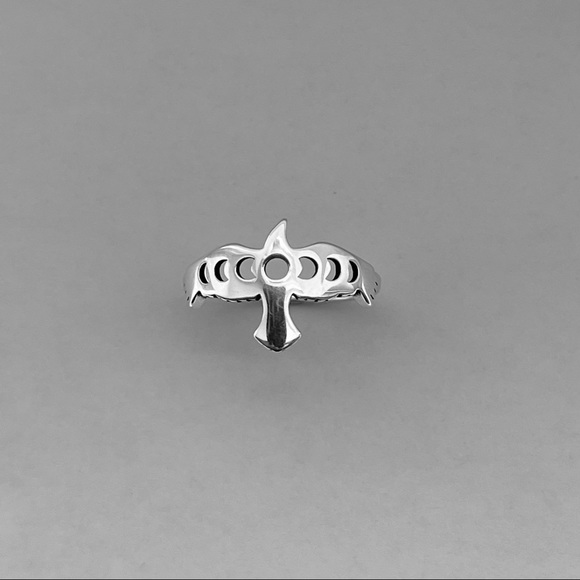Sterling silver phases of the moon on eagle ring, moon ring, eagle ring, bird - Picture 3 of 10